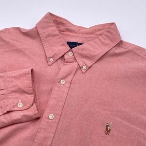 Ralph Lauren Mens XXL Salmon Pink Oxford Button Down Long Sleeve Shirt Casual